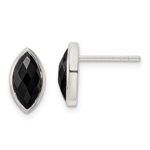 925 Sterling Silver Genuine Fine Jewelry Polished Marquise Onyx Post Earrings